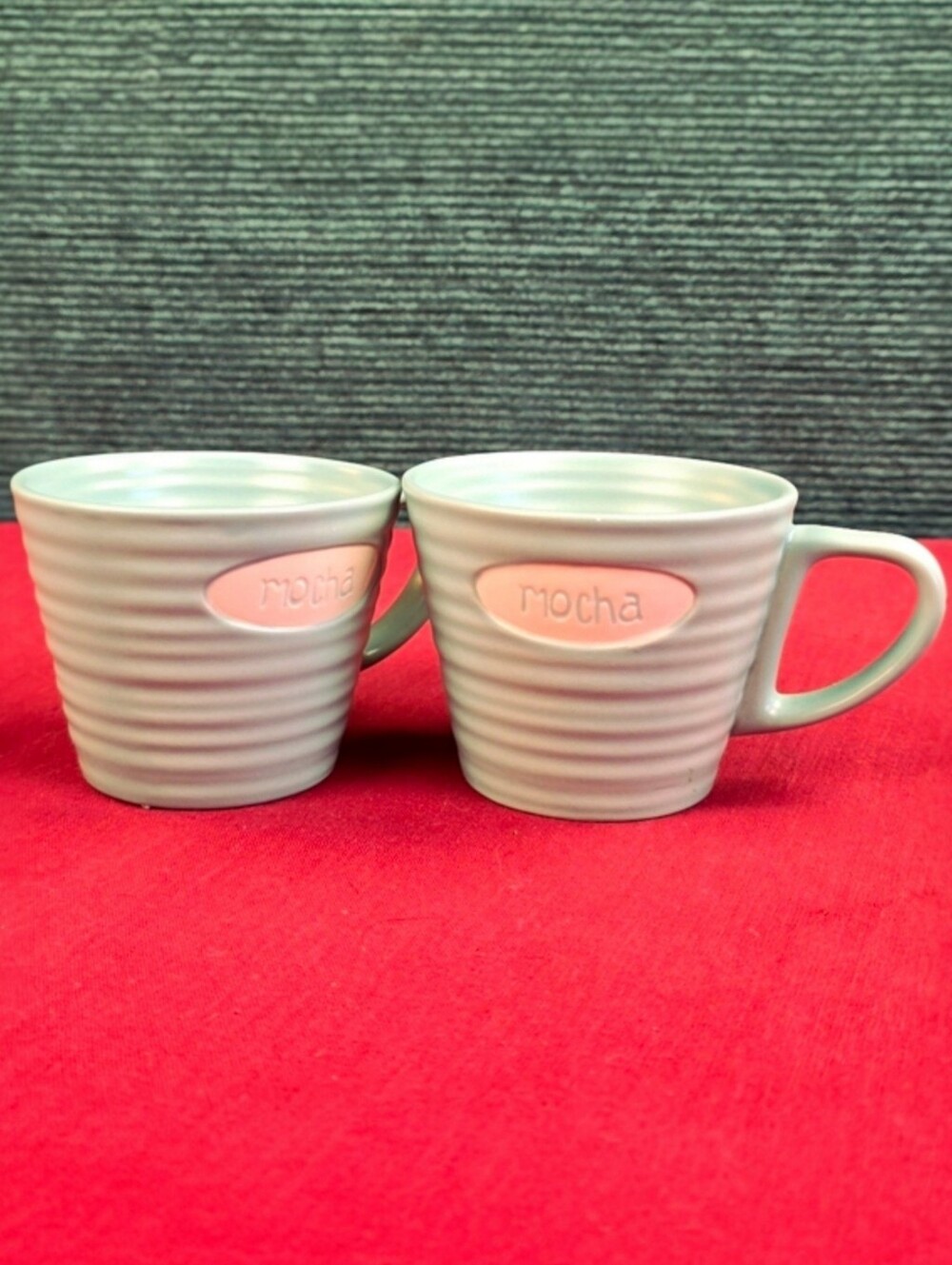 Starbucks 2007 Mocha Mugs 9 oz Ribbed Teal Ceramic Set Of 2 - Picture 2 of 12
